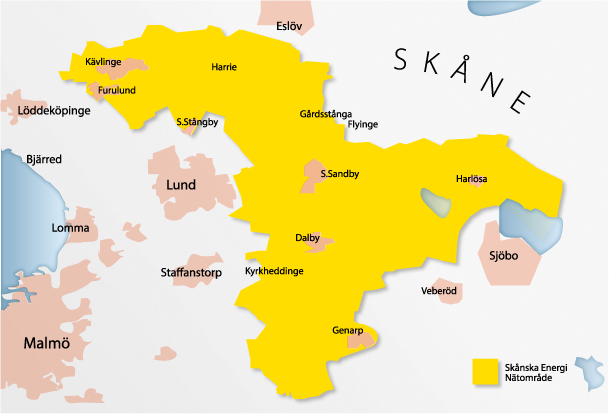 Karta över Skånska Energis elnät